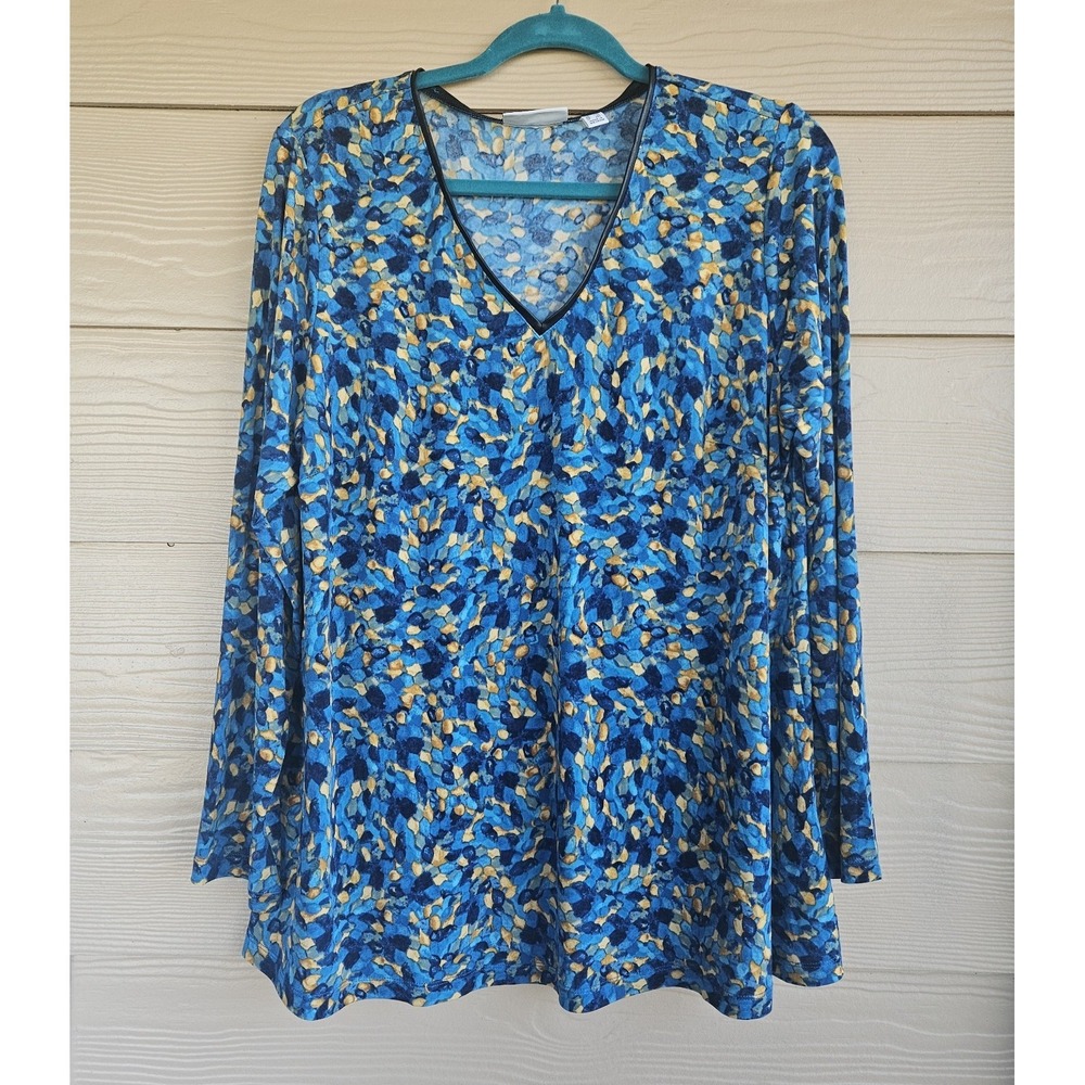 Susan Graver QVC Plus 1X Long Sleeve Blue Women's Top V-Neck